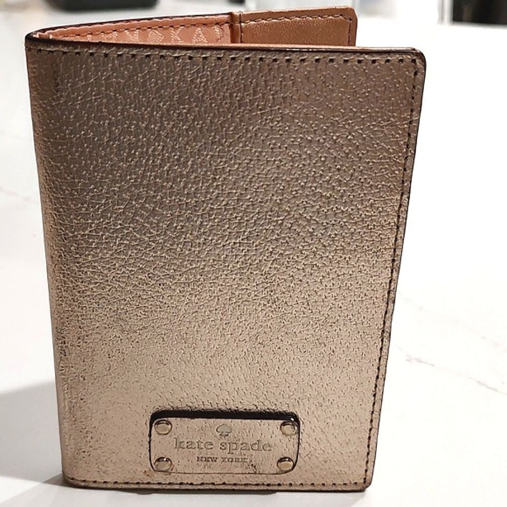 Kate Spade Metallic Rose Gold Leather Passport Holder Card Wallet